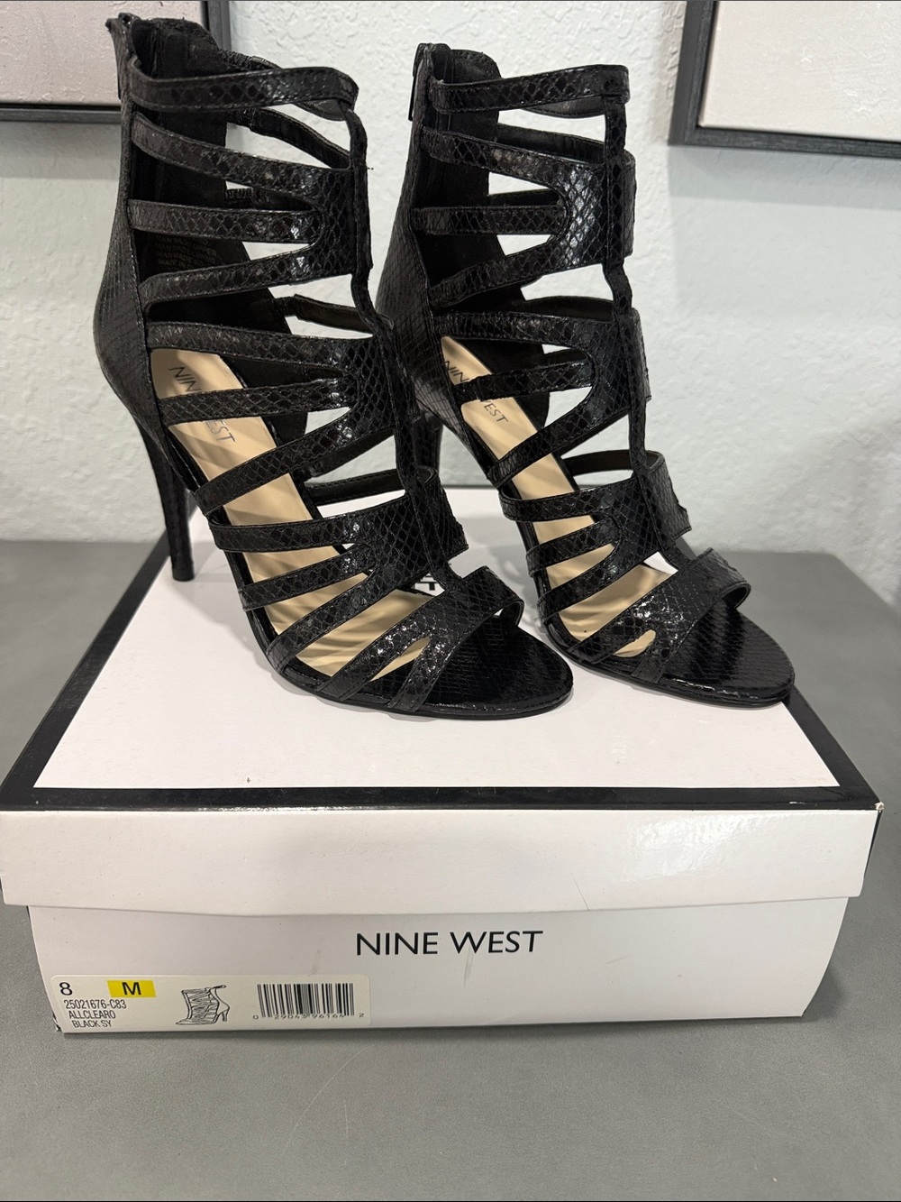 Nine West Black Strappy Cage High Heel Sandals
